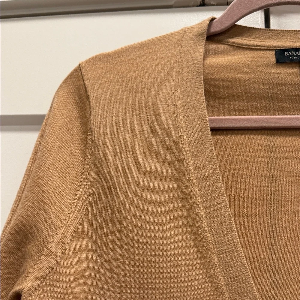 Banana Republic Camel Button-Up Cardigan brown pockets large 100% merino wool - Picture 3 of 8